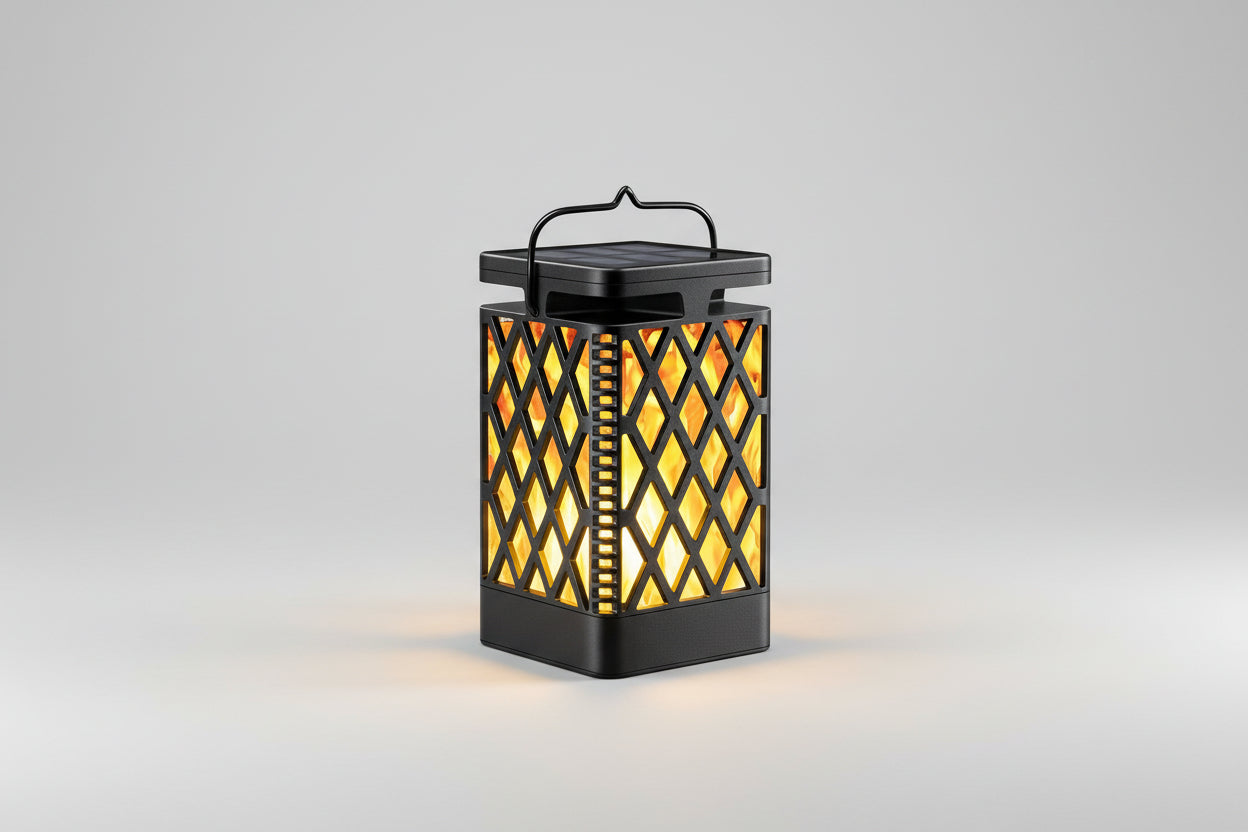 Soldriven LED-Lykta med Flameffekt – Atmosfärisk Utomhusbelysning för Camping och Trädgård