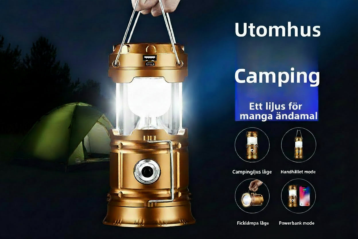 Soldriven Campinglampa – Miljövänlig LED-Lykta för Utomhusbruk