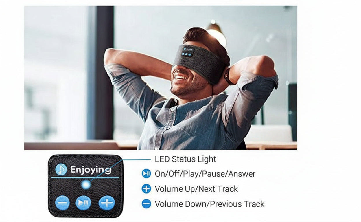 Bluetooth Sömnmask Pannband - Trådlös Musik för Sömn, Yoga & Sport