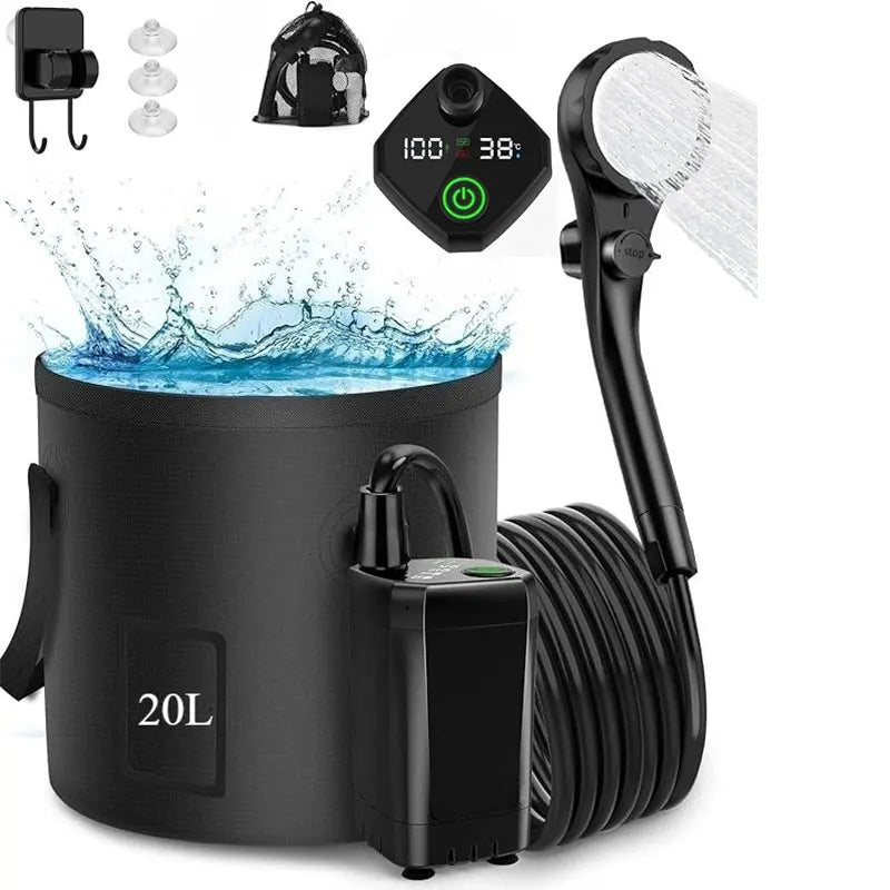 Portabel Campingdusch 20L - Uppladdningsbar Pump 6000mAh