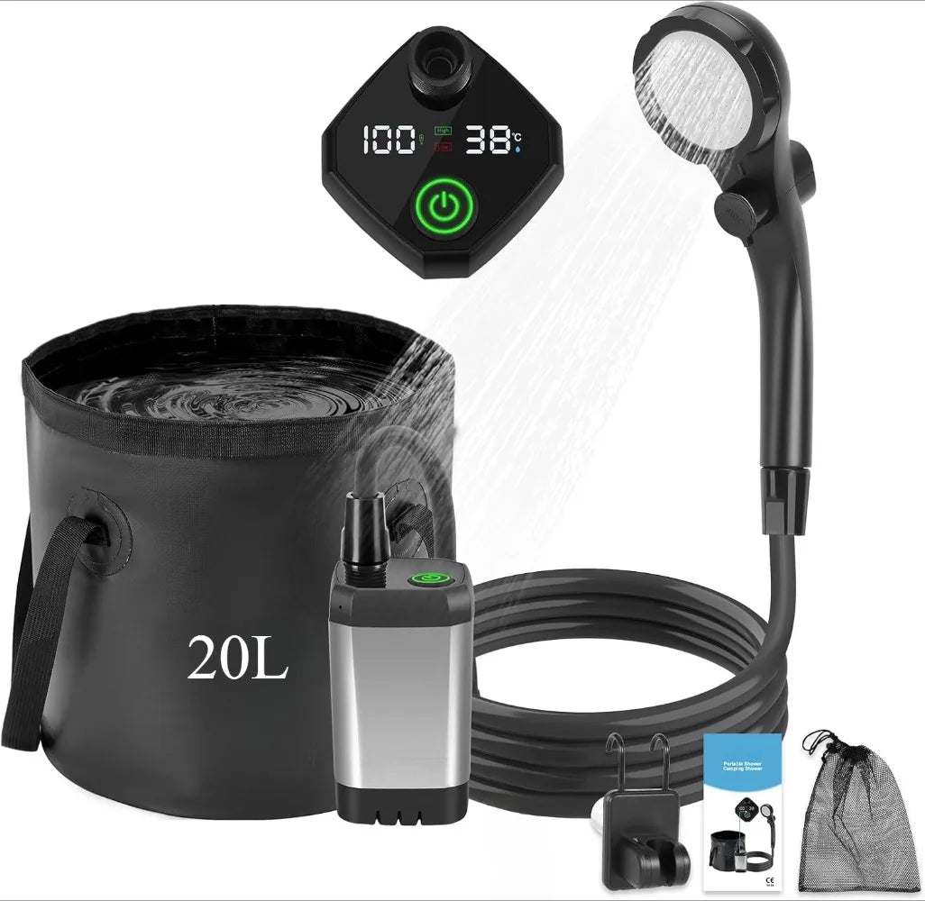 Portabel Campingdusch 20L - Uppladdningsbar Pump 6000mAh