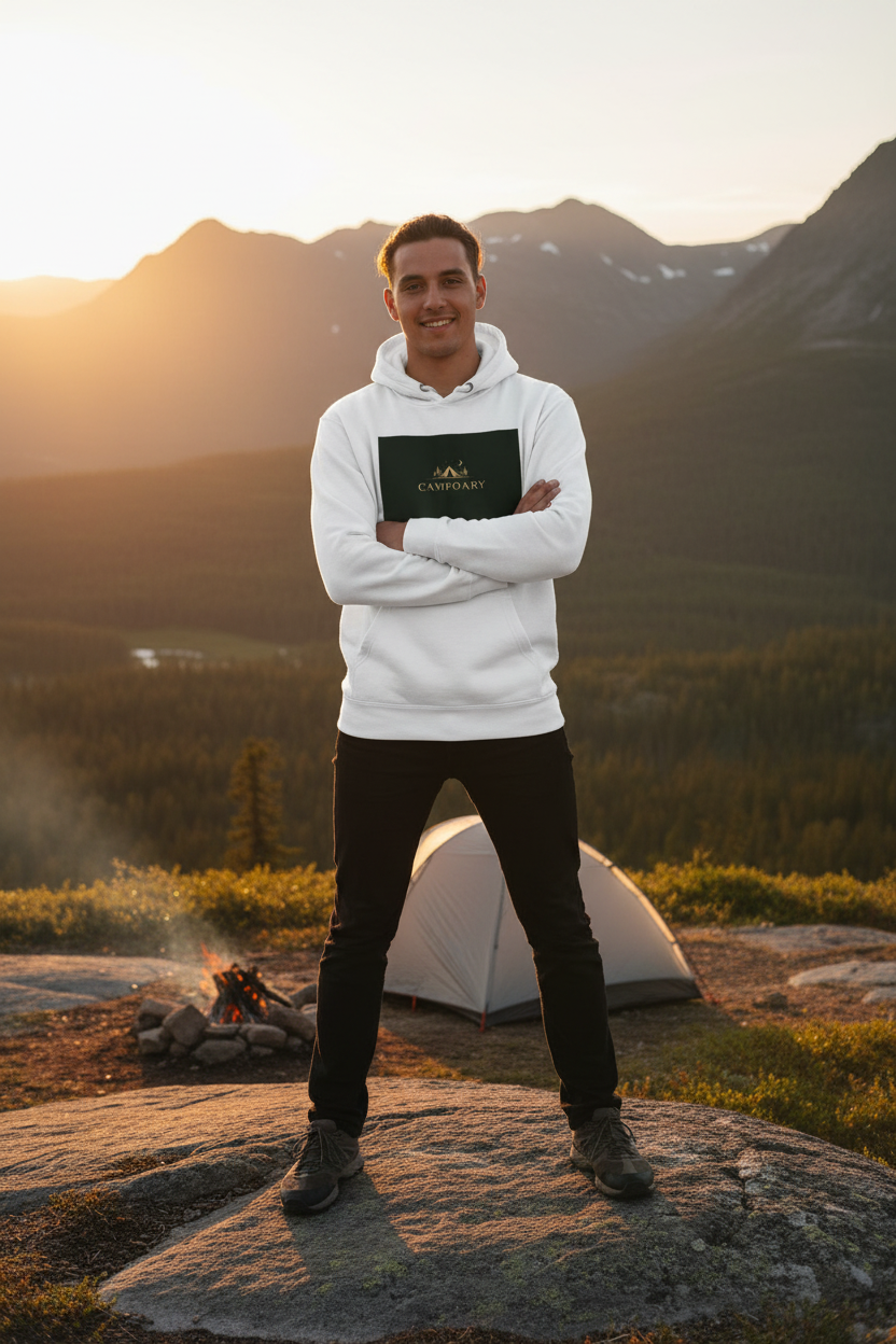 Person som bär din unisex hoodie i utomhusmiljö