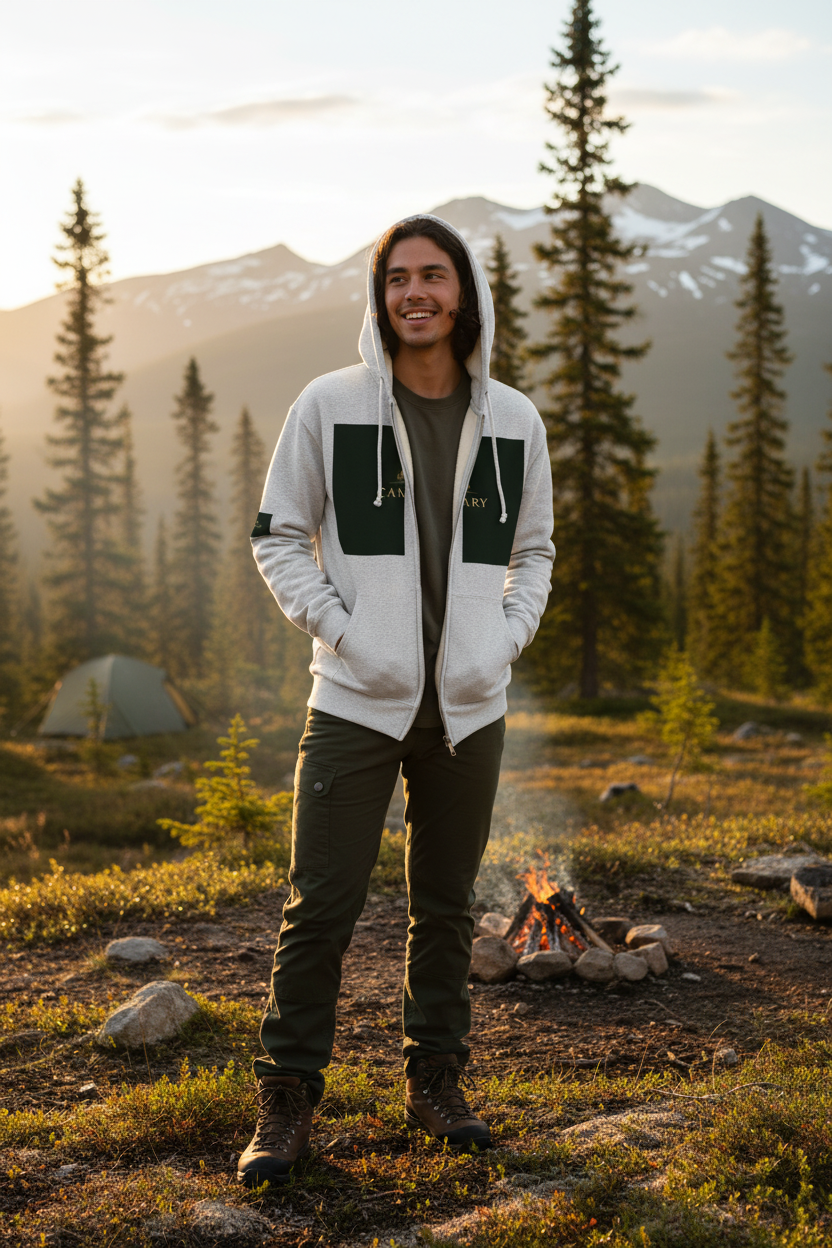 Person som bär din zip hoodie i utomhusmiljö