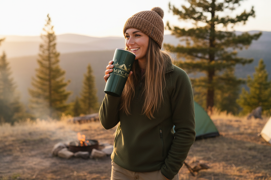 Person som dricker ur termosmug