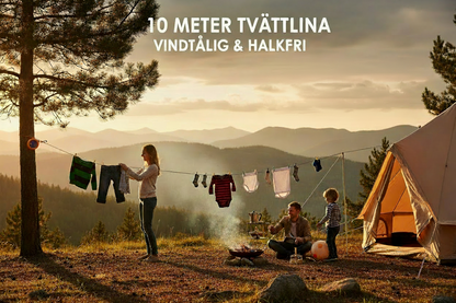 Tvättlina i camping-miljö