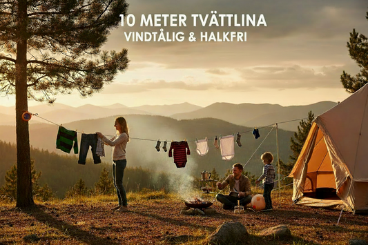 Tvättlina i camping-miljö