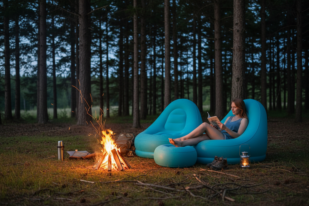 Uppblåsbar soffa vid lägereld