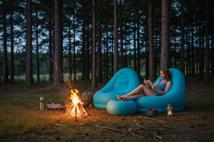 Uppblåsbar soffa vid lägereld
