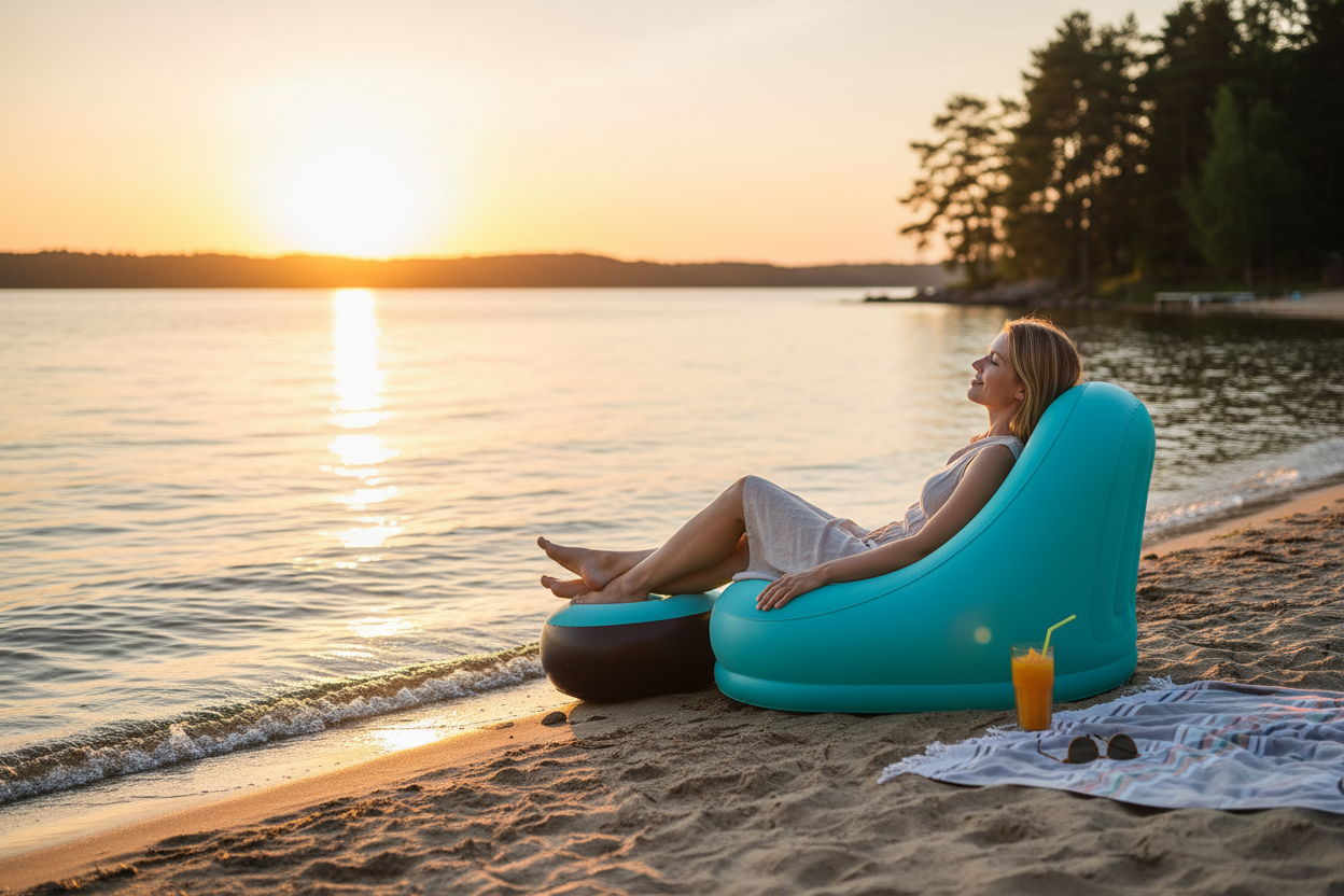 Uppblåsbar soffa vid stranden